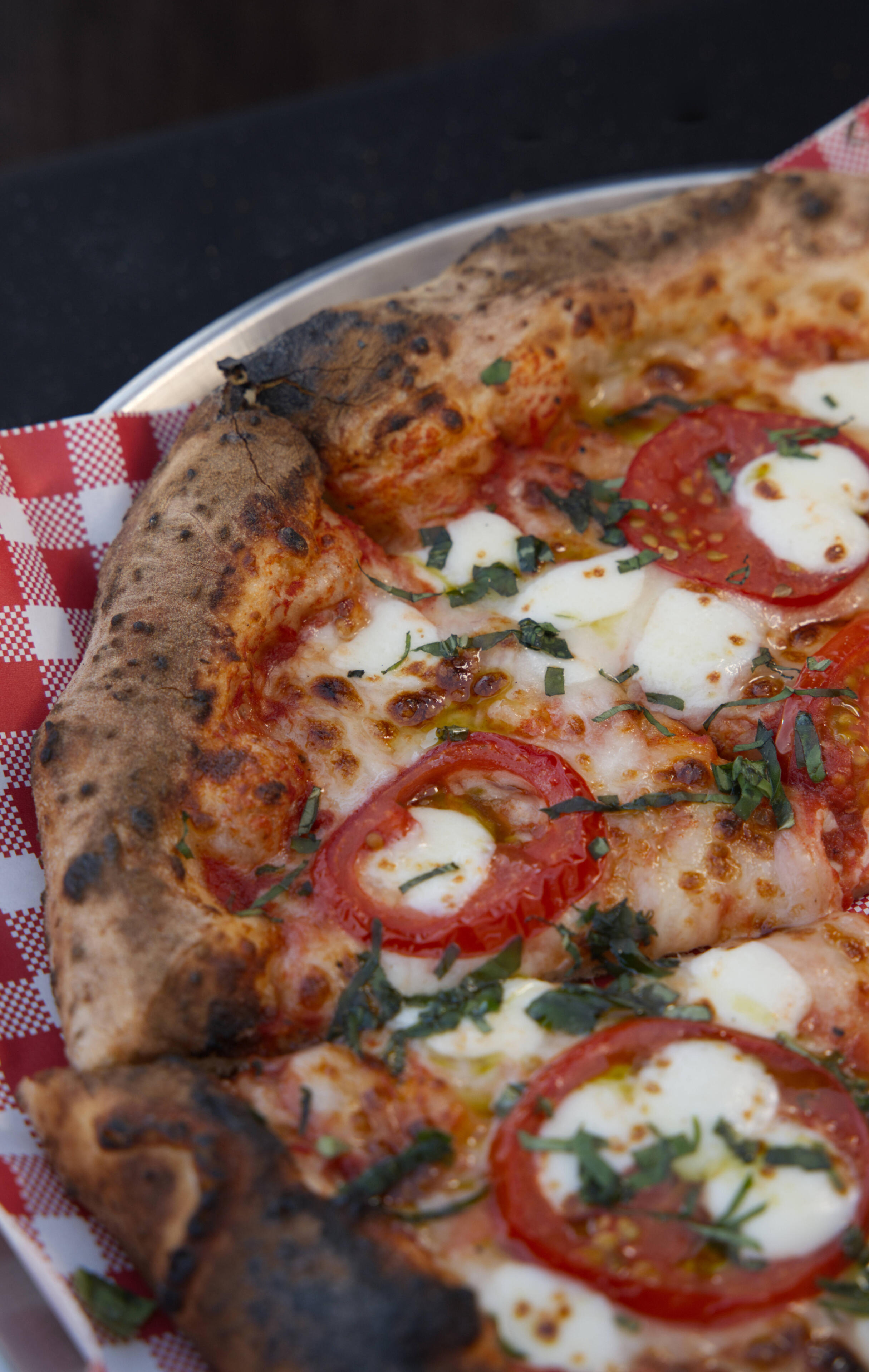 close up picture of margarita pizza